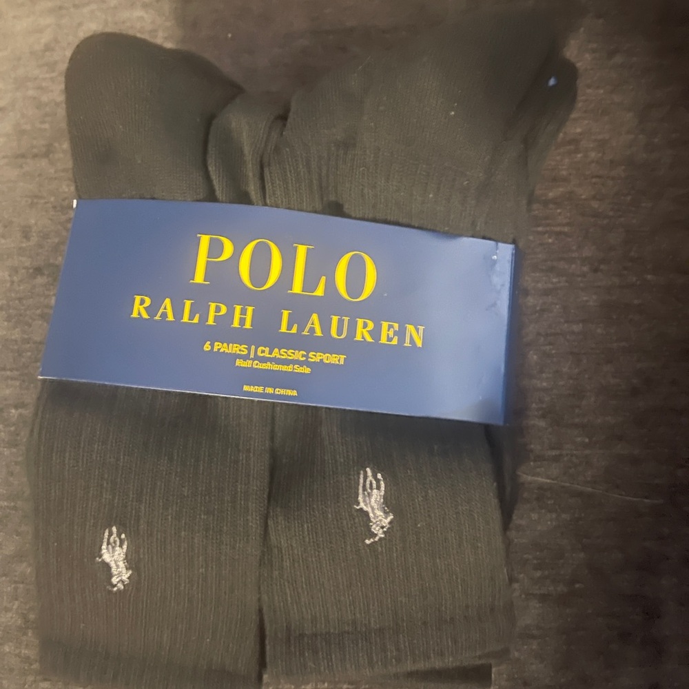 Polo by Ralph Lauren Men's Black with  Gray horse Athletic Socks